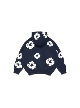 Çocuk Cotton Wreath Hoodie Fermuarlı Kapüşonlu Sweatshirt Lacivert