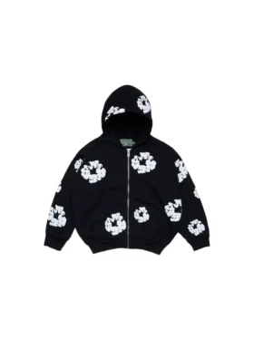 Çocuk Cotton Wreath Hoodie Fermuarlı Kapüşonlu Sweatshirt Siyah