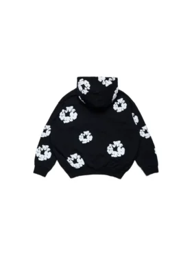 Çocuk Cotton Wreath Hoodie Fermuarlı Kapüşonlu Sweatshirt Siyah