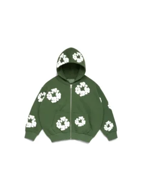 Çocuk Cotton Wreath Hoodie Fermuarlı Kapüşonlu Sweatshirt Yeşil