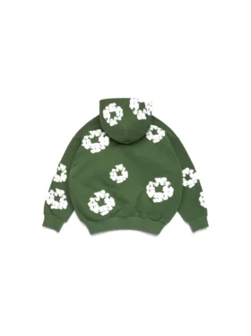 Çocuk Cotton Wreath Hoodie Fermuarlı Kapüşonlu Sweatshirt Yeşil