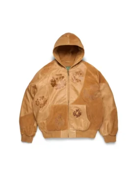 Patchwork Deri/Süet Cotton Wreath Hoodie Kahverengi
