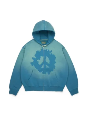 Peace Wreath Knockout Fermuarlı Kapüşonlu Sweatshirt Mavi