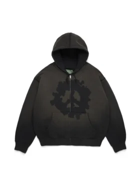 Peace Wreath Knockout Fermuarlı Kapüşonlu Sweatshirt Siyah