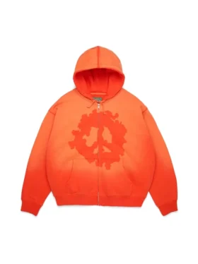 Peace Wreath Knockout Fermuarlı Kapüşonlu Sweatshirt Turuncu