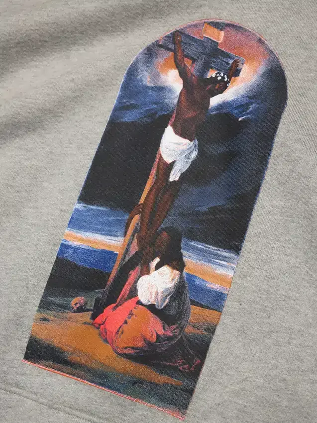 Sezonluk İncil Temalı Kapüşonlu Sweatshirt Gri